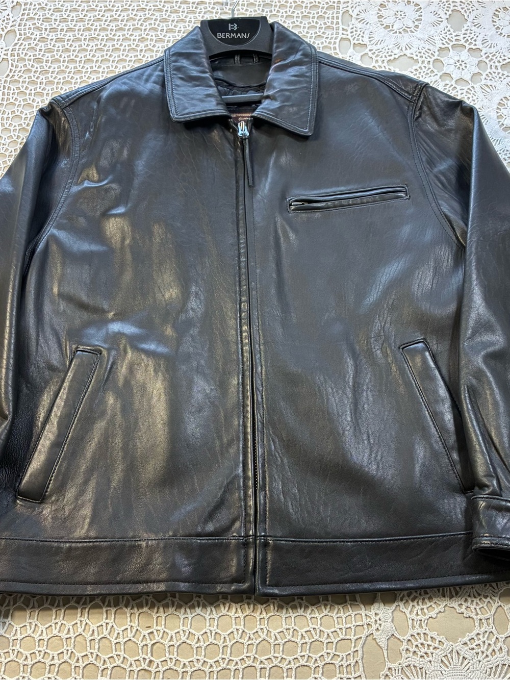 American Classics Colebrook Mens M Black Genuine Leather Jacket Bomber Quilted